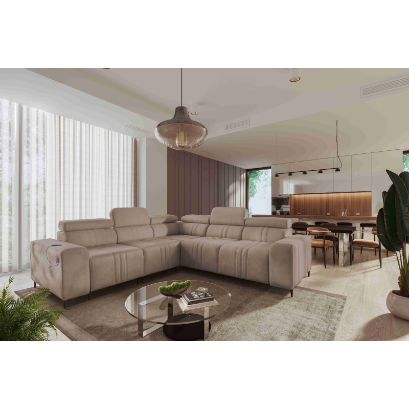 Verona III corner sofa with a sleeping function in Velvet fabric, Vena 14 – elegance and functionality in one piece of furniture