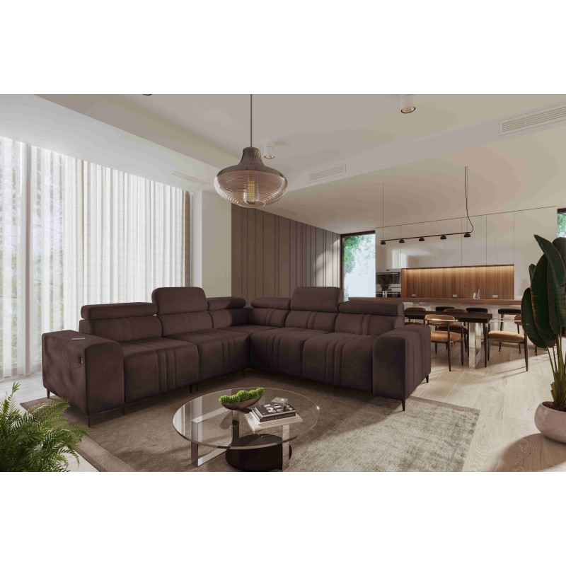 Verona III corner sofa with a sleeping function in Velvet fabric, Vena 13 – elegance and functionality in one piece of furniture