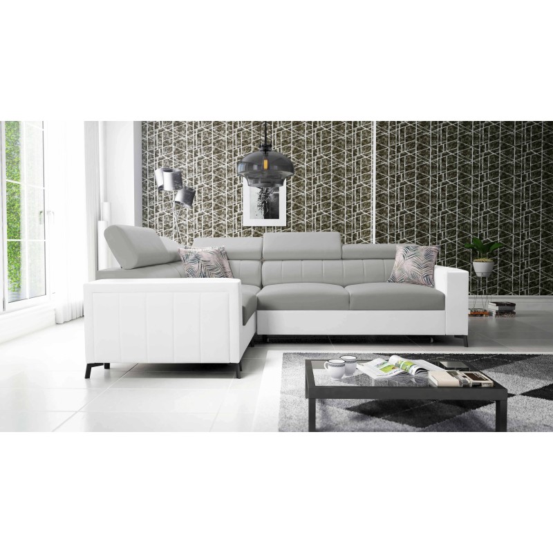 Sofá esquinero Arco II con función de cama - Terciopelo, Mono 244 + Eco-cuero - Una combinación perfecta de estilo y confort.