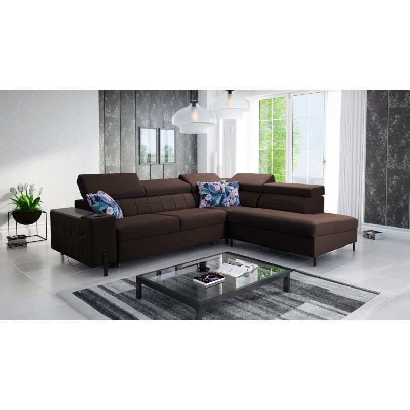 Ecksofa Zetta III mit Schlaffunktion und USB-Anschluss - Samt, Jaguar 2180