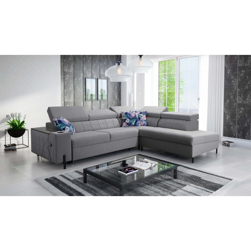 Esquina Zetta III con función de cama y puerto USB - Terciopelo, Jaguar 2167