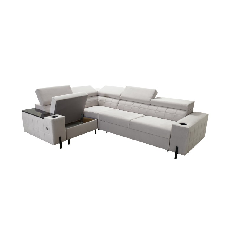 Zetta II corner sofa with a sleeping function, bar, storage for bedding, and USB port - Velvet, Jaguar 2180 Zetta II corner sofa with a sleeping function, bar, storage for bedding, and USB port - Velvet, Jaguar 2180