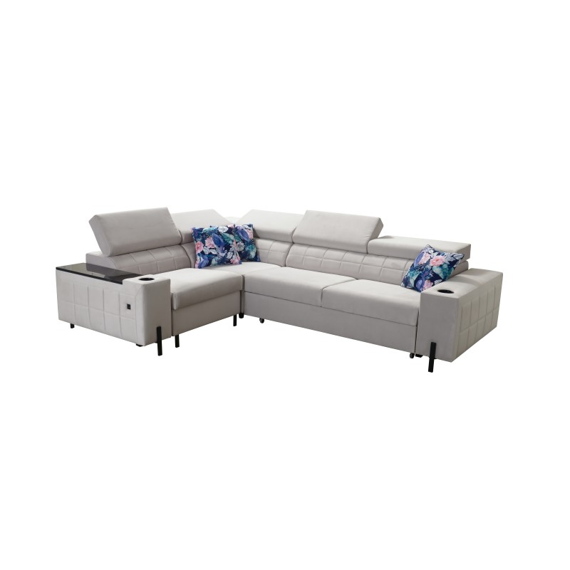 Zetta II corner sofa with a sleeping function, bar, storage for bedding, and USB port - Velvet, Jaguar 2180 Zetta II corner sofa with a sleeping function, bar, storage for bedding, and USB port - Velvet, Jaguar 2180