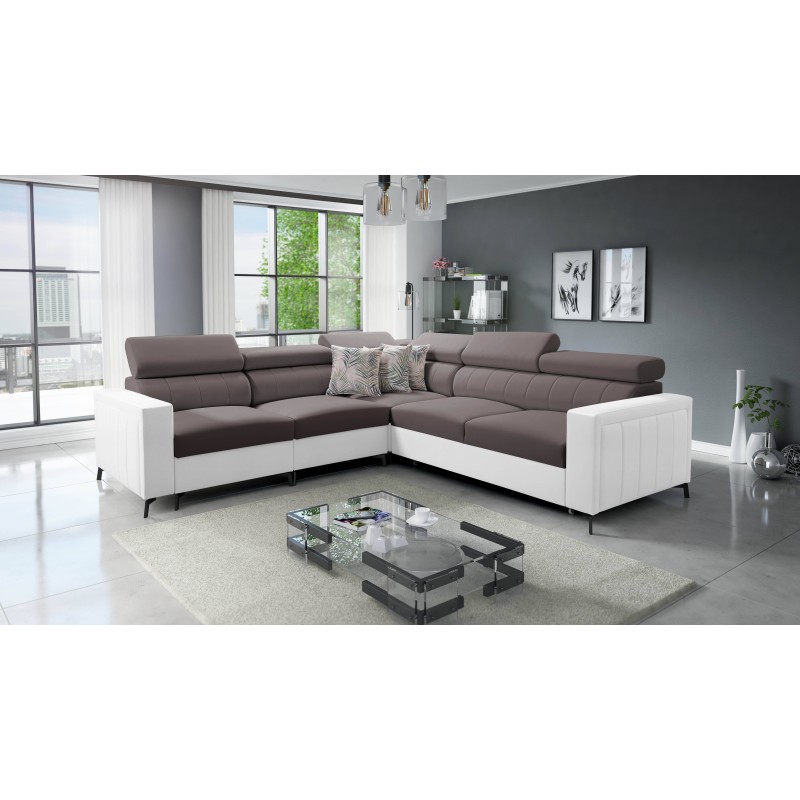 Narożnik Arco IV z funkcją spania, tkanina Velvet, Mono 234 + Ecoskóra - elegancja i funkcjonalność