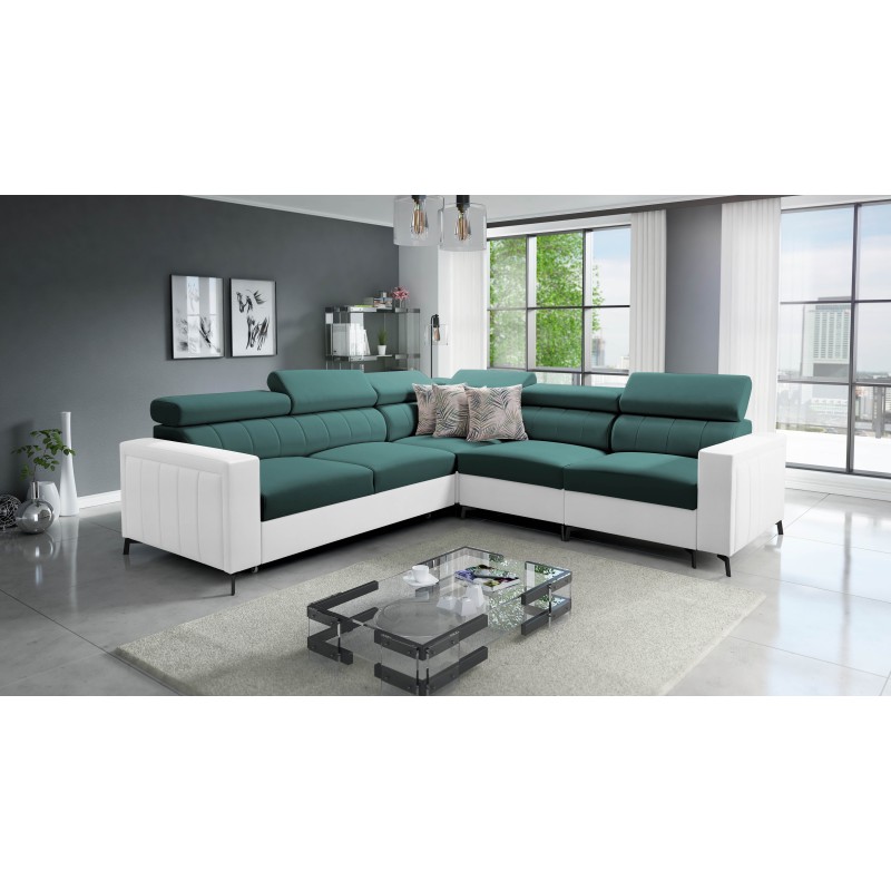 Ecksofa Arco IV mit Schlaffunktion, Samtstoff, Mono 238 + Kunstleder - Eleganz und Funktionalität Ecksofa Arco IV mit Schlaffunktion, Samtstoff, Mono 238 + Kunstleder - Eleganz und Funktionalität