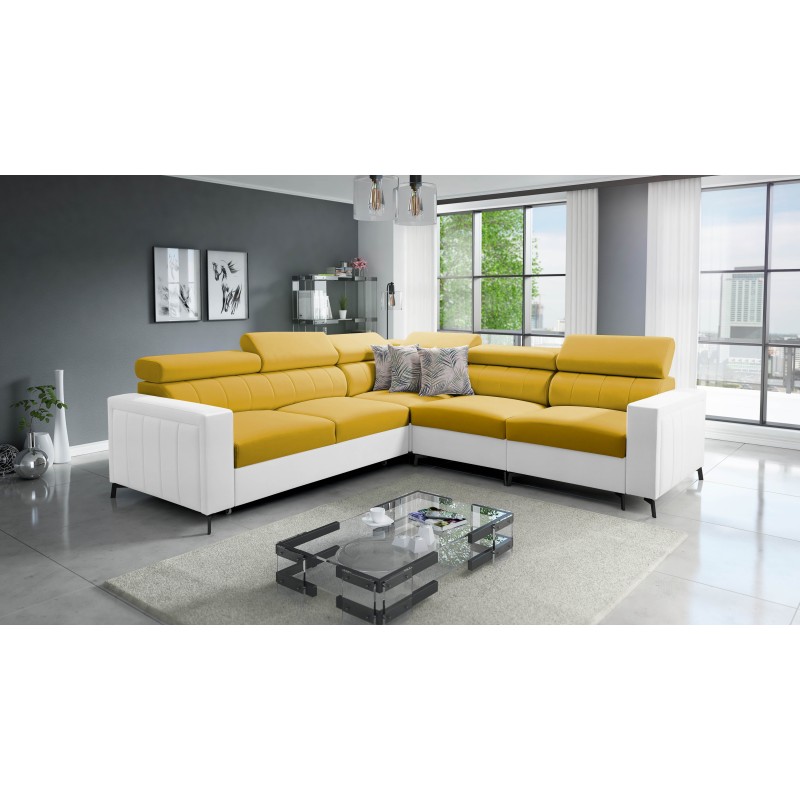Arco IV Corner Sofa with Sleeping Function, Velvet Fabric, Mono 236 + Eco-leather - Elegance and Functionality