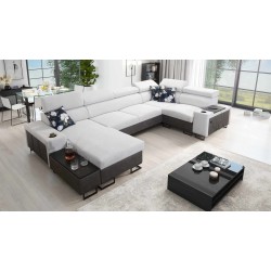 U-förmiges Sofa Prestige IV maxi mit Schlaffunktion und USB-Anschluss | Weich im Griff, Freya 210.18 + Tauro 8207.