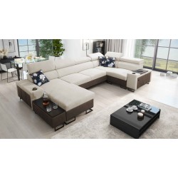 U-förmiges Ecksofa Prestige IV Maxi mit Schlaffunktion und USB-Anschluss | Weich im Griff, Freya 210.02 + Tauro 8202