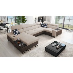 U-förmiges Ecksofa Prestige IV Maxi mit Schlaffunktion und USB-Anschluss | Weich im Griff, Freya 210.04 + Tauro 8202