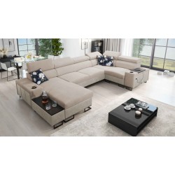 U-förmiges Ecksofa Prestige IV maxi mit Schlaffunktion und USB-Anschluss | Weich im Griff, Freya 210.04 + Tauro 8203