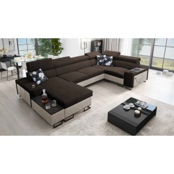 U-förmiges Ecksofa Prestige IV Maxi mit Schlaffunktion und USB-Anschluss | Weich im Griff, Freya 210.08 + Tauro 8203