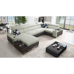 U-förmiges Ecksofa Prestige IV maxi mit Schlaffunktion und USB-Anschluss | Weich im Griff, Freya 210.11 + Tauro 8207