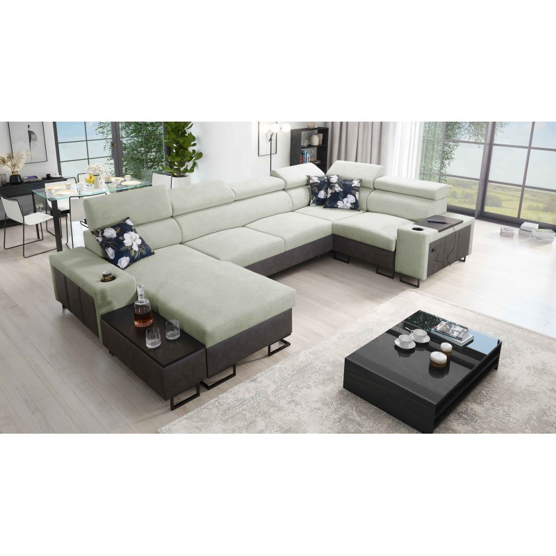 Esquina en forma de U Prestige IV maxi con función para dormir y puerto USB | Suave al tacto, Freya 210.11 + Tauro 8207