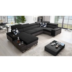 U-förmiges Ecksofa Prestige IV maxi mit Schlaffunktion und USB-Anschluss | Weich im Griff, Freya 210.25 + Tauro 8207