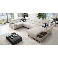 U-förmiges Ecksofa Prestige IV Maxi mit Schlaffunktion und USB-Anschluss | Weich im Griff, Freya 210.02 + Tauro 8203