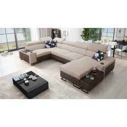 U-förmiges Ecksofa Prestige IV Maxi mit Schlaffunktion und USB-Anschluss | Weich im Griff, Freya 210.04 + Tauro 8202
