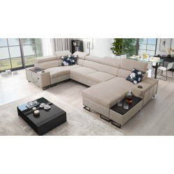 U-förmiges Ecksofa Prestige IV maxi mit Schlaffunktion und USB-Anschluss | Weich im Griff, Freya 210.04 + Tauro 8203
