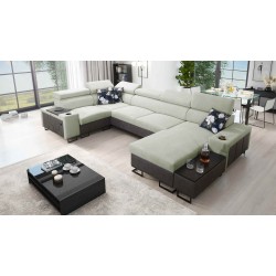 U-förmiges Ecksofa Prestige IV maxi mit Schlaffunktion und USB-Anschluss | Weich im Griff, Freya 210.11 + Tauro 8207