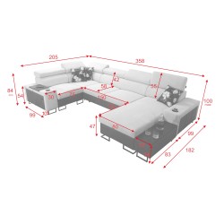 Narożnik w kształcie U Prestige IV maxi z funkcją spania i portem usb | Miękka w dotyku, Freya 210.23 + Tauro 8207 Narożnik w kształcie U Prestige IV maxi z funkcją spania i portem usb | Miękka w dotyku, Freya 210.23 + Tauro 8207