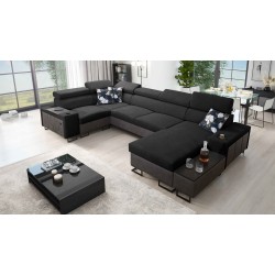 U-förmiges Ecksofa Prestige IV maxi mit Schlaffunktion und USB-Anschluss | Weich im Griff, Freya 210.25 + Tauro 8207