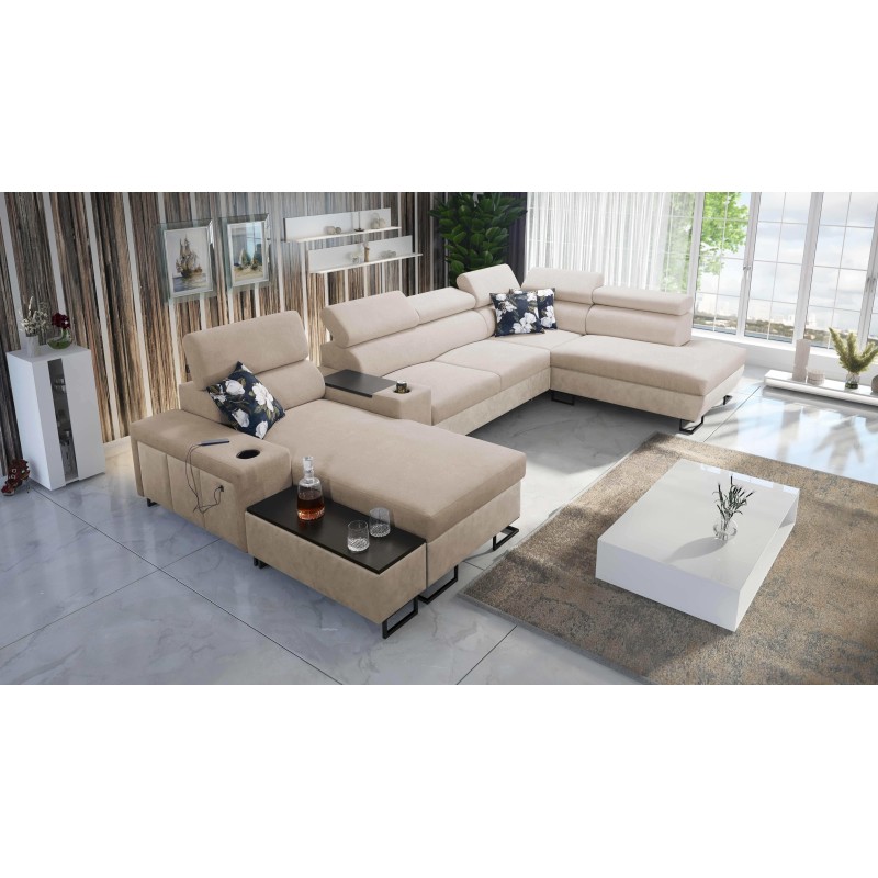 U-Shaped Prestige V Sectional Sofa with Sleeping Function and USB Port | High-Quality Furniture
