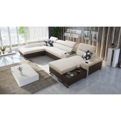 U-Shaped Prestige V Sectional Sofa with Sleeping Function and USB Port | High-Quality Furniture