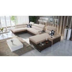 U-förmiges Ecksofa Prestige V mit Schlaffunktion und USB-Anschluss | Möbel von hoher Qualität
