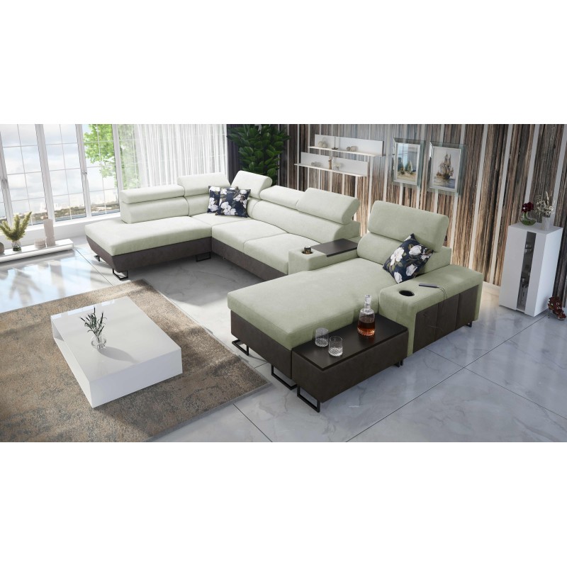 U-förmiges Ecksofa Prestige V mit Schlaffunktion und USB-Anschluss | Möbel von hoher Qualität