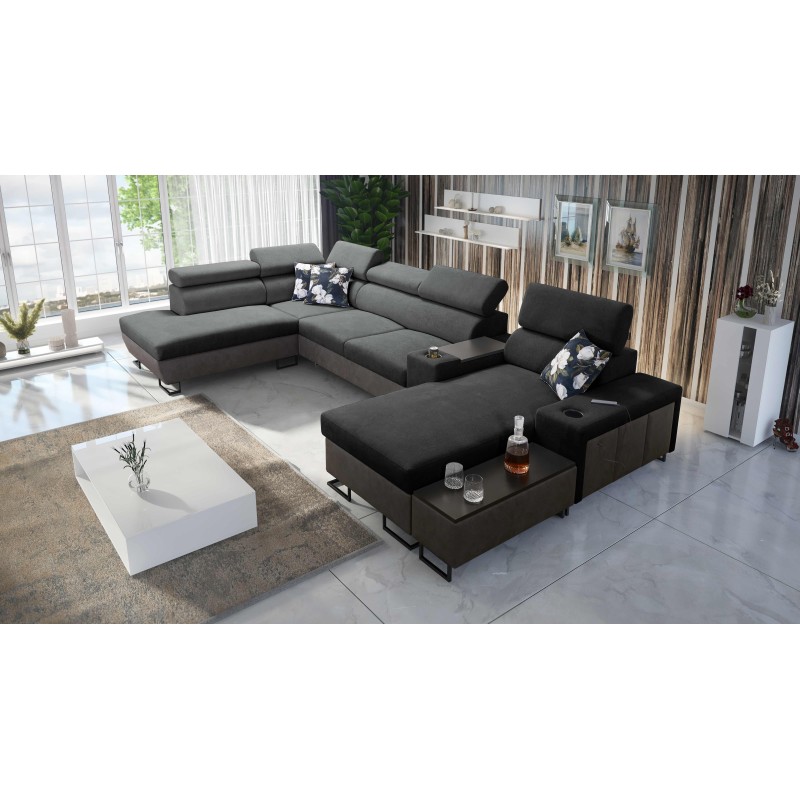U-förmiges Ecksofa Prestige V mit Schlaffunktion und USB-Anschluss | Möbel von hoher Qualität