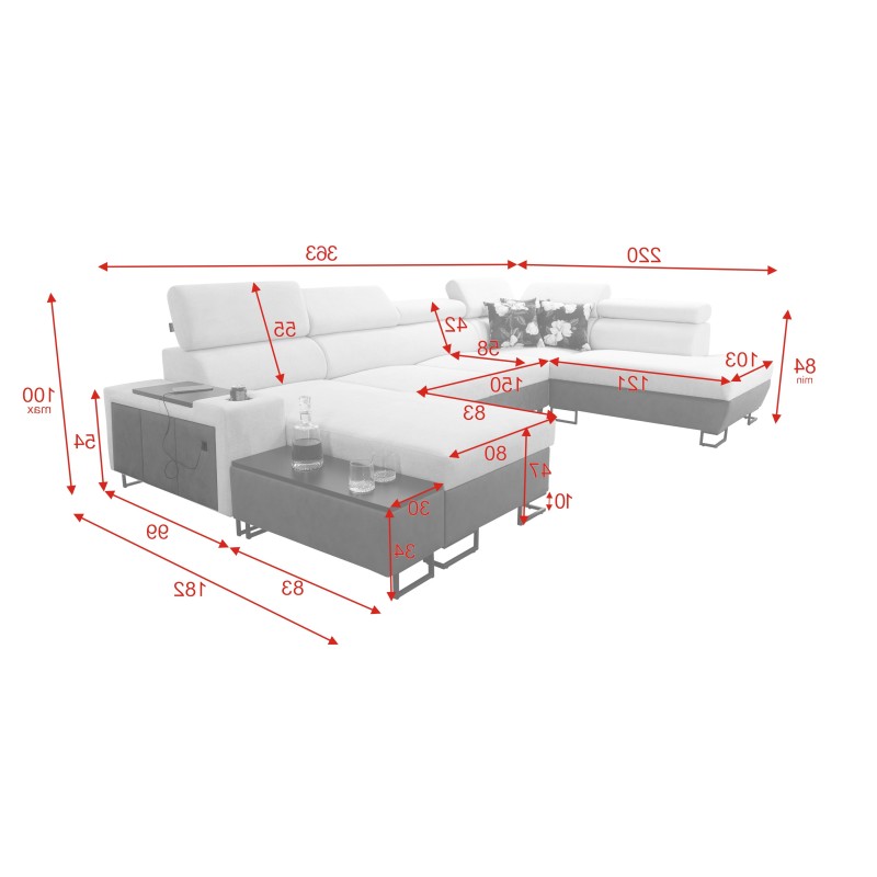 U-förmiges Ecksofa Prestige VI mit Schlaffunktion, Weich im Griff, Freya 210.23 + Tauro 8207, USB-Anschluss - Luxus in Ihrem Woh U-förmiges Ecksofa Prestige VI mit Schlaffunktion, Weich im Griff, Freya 210.23 + Tauro 8207, USB-Anschluss - Luxus in Ihrem Woh
