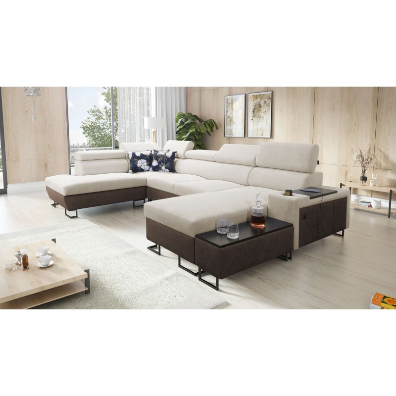 U-shaped corner sofa Prestige VI with a sleeping function, Soft to the touch, Freya 210.02 + Tauro 8202, USB port - Luxury in yo