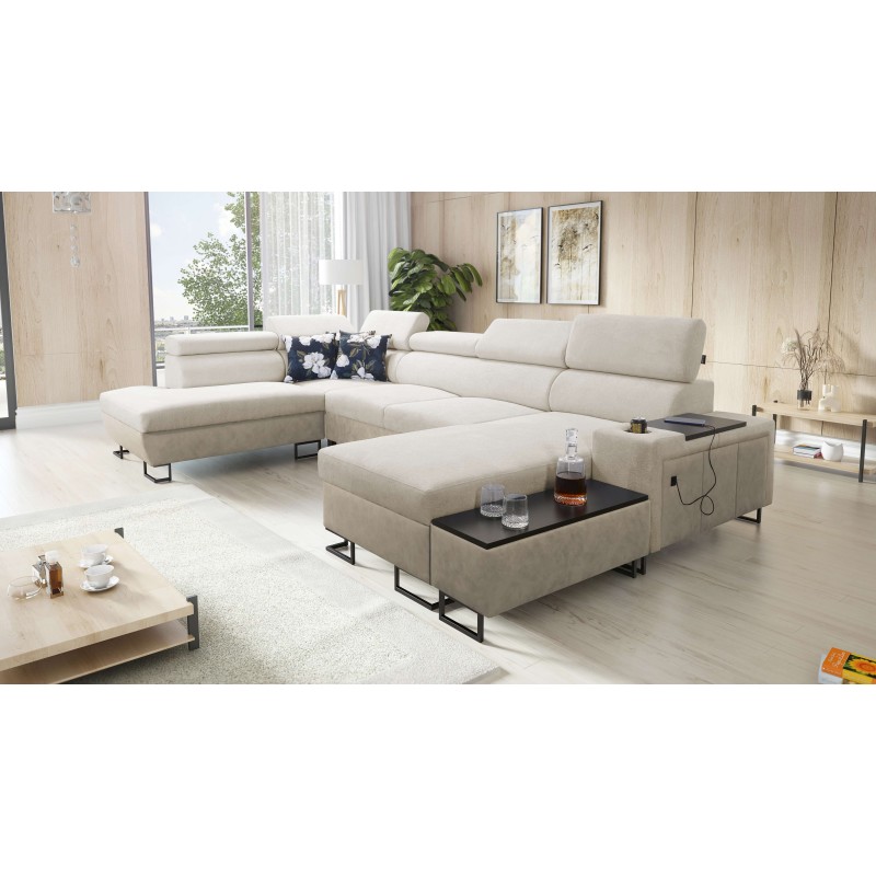 U-shaped corner sofa Prestige VI with sleeping function, Soft to the touch, Freya 210.02 + Tauro 8203, USB port - Luxury in your