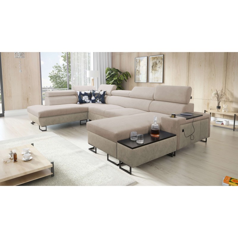 U-förmiges Sofa Prestige VI mit Schlaffunktion, Weich im Griff, Freya 210.04 + Tauro 8203, USB-Anschluss - Luxus in Ihrem Wohnzi