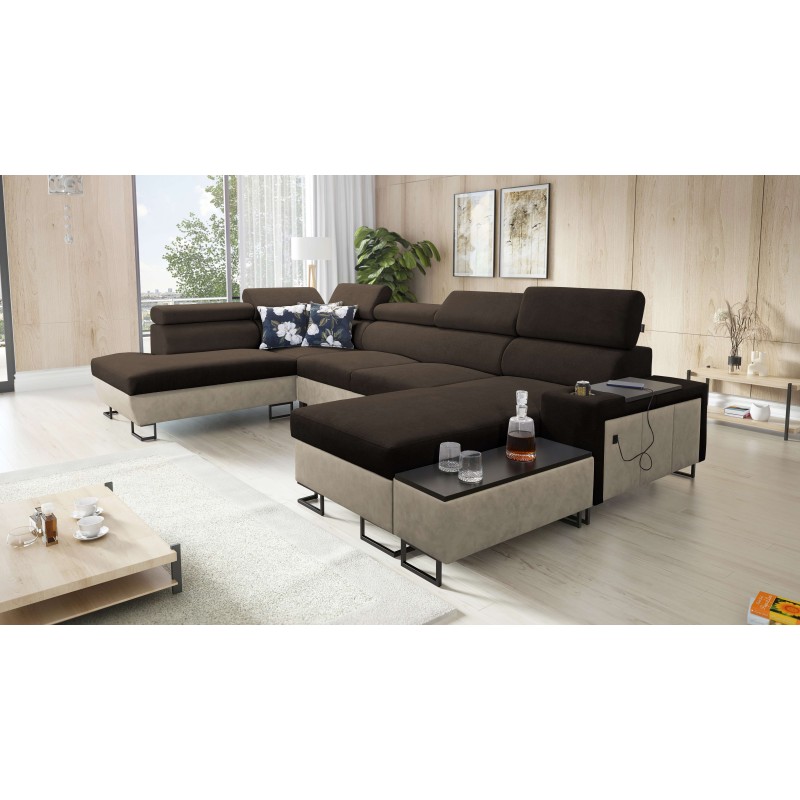 U-shaped corner sofa Prestige VI with a sleeping function, Soft to the touch, Freya 210.08 + Tauro 8203, USB port - Luxury in Yo