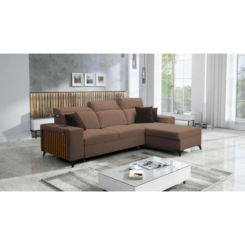 Alto I Corner Sofa with Sleeping Function and Adjustable Headrests in Plecionka Fabric, Sawana 25 | Your Ideal Furniture