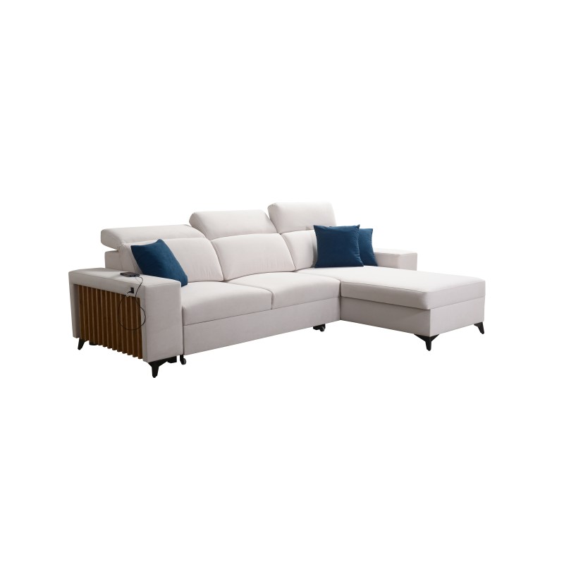 Sofá esquinero Alto I con función de cama y reposacabezas ajustables en tela Plecionka, Sawana 96 | Tus Muebles Ideales Sofá esquinero Alto I con función de cama y reposacabezas ajustables en tela Plecionka, Sawana 96 | Tus Muebles Ideales