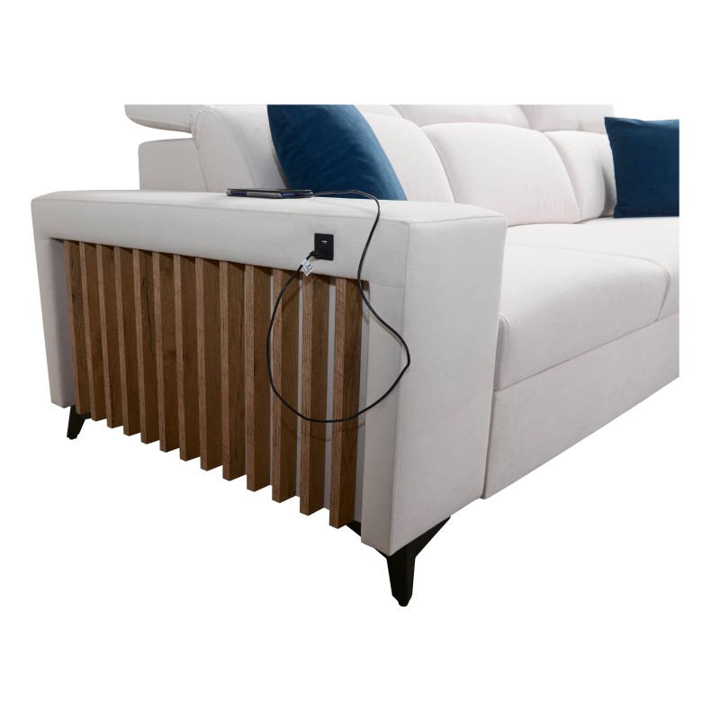Sofá esquinero Alto I con función de cama y reposacabezas ajustables en tela Plecionka, Sawana 96 | Tus Muebles Ideales Sofá esquinero Alto I con función de cama y reposacabezas ajustables en tela Plecionka, Sawana 96 | Tus Muebles Ideales