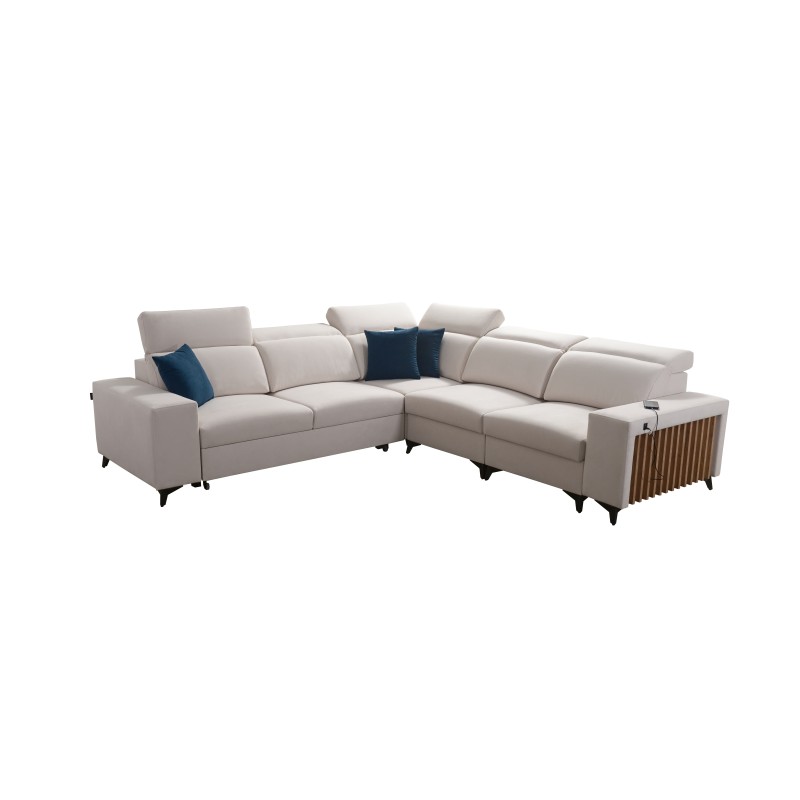 Alto III corner sofa with slats, sleeping function, and adjustable headrests in Plecionka, Sawana 14 fabric Alto III corner sofa with slats, sleeping function, and adjustable headrests in Plecionka, Sawana 14 fabric