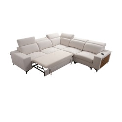 Das Ecksofa Alto III mit Latten, Schlaffunktion und verstellbaren Kopfstützen in Stoff Plecionka, Sawana 25.