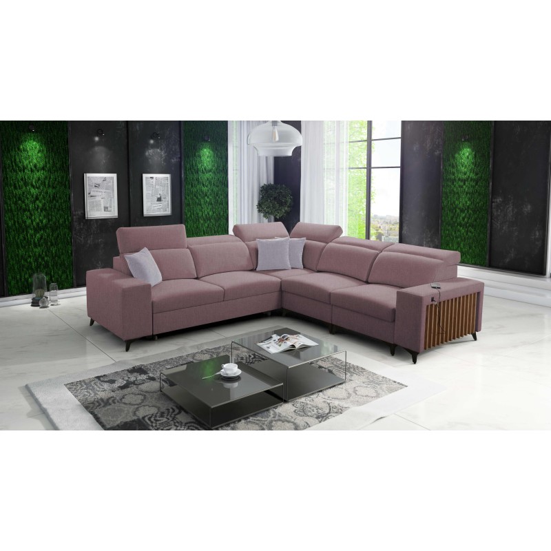 Ecksofa Alto III mit Lamellen, Schlaffunktion und verstellbaren Kopfstützen in Stoff Plecionka, Sawana 61