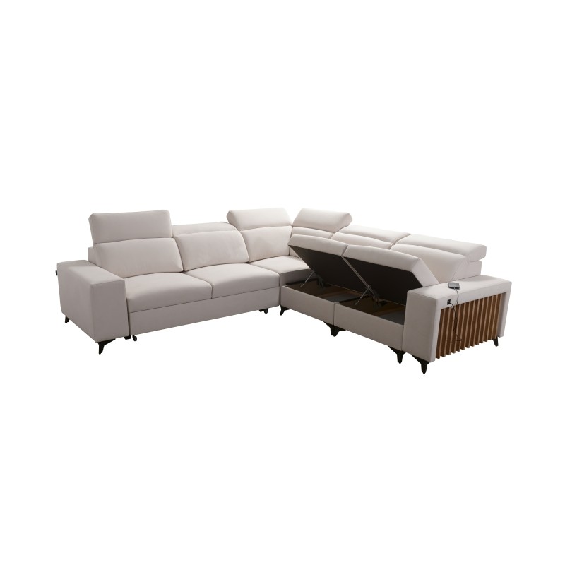 Alto III corner sofa with slats, sleeping function, and adjustable headrests in Plecionka fabric, Sawana 61 Alto III corner sofa with slats, sleeping function, and adjustable headrests in Plecionka fabric, Sawana 61