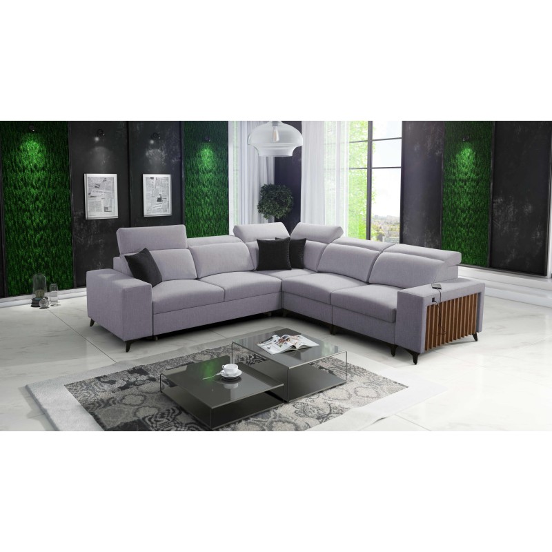 Ecksofa Alto III mit Lamellen, Schlaffunktion und verstellbaren Kopfstützen in Stoff Plecionka, Sawana 84