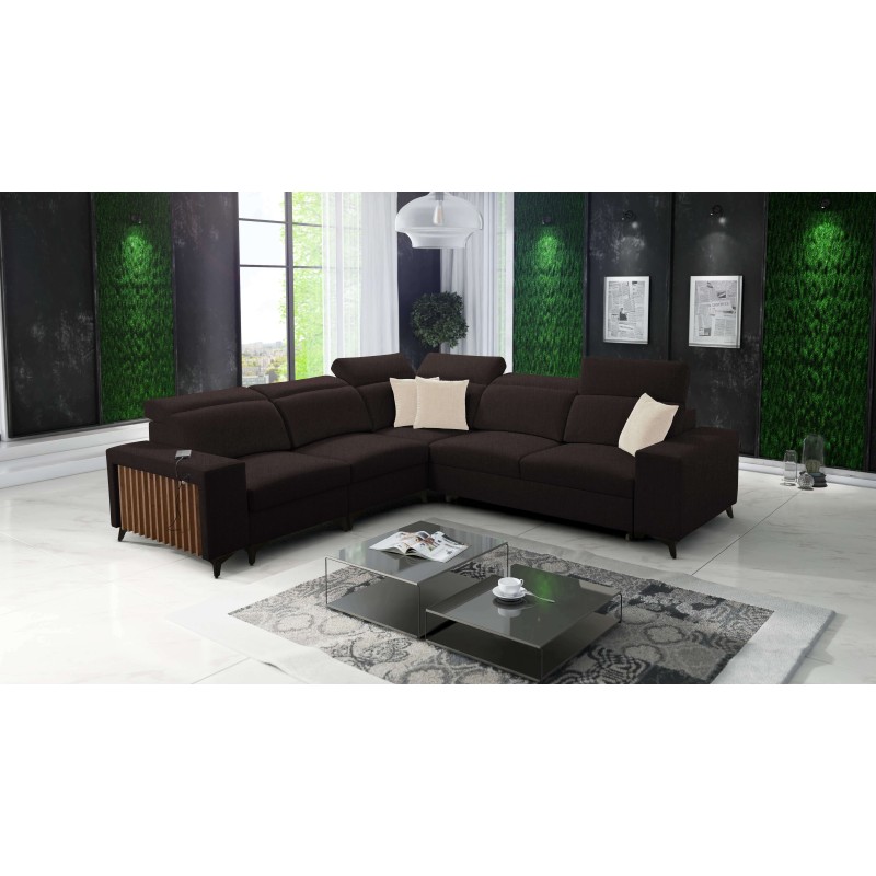Ecksofa Alto III mit Lamellen, Schlafunktion und verstellbaren Kopfstützen in Stoff Plecionka, Sawana 26