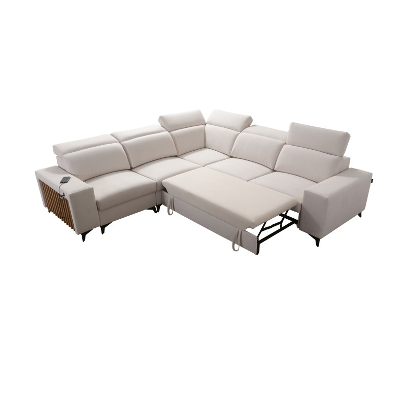 Sofá esquinero Alto III con lamas, función de cama y reposacabezas regulables en tela Plecionka, Sawana 61. Sofá esquinero Alto III con lamas, función de cama y reposacabezas regulables en tela Plecionka, Sawana 61.