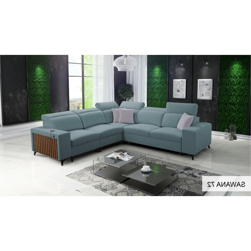 Esquina Alto III con lamas, función de cama y reposacabezas ajustables en tela Plecionka, Sawana 72.