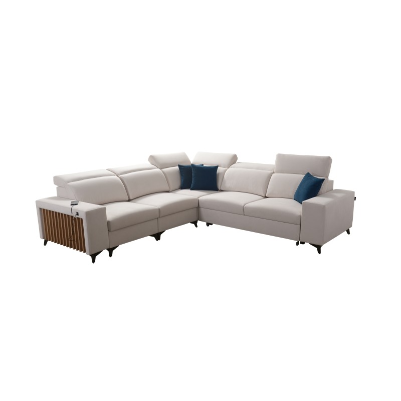 Alto III corner sofa with slats, sleeping function, and adjustable headrests in Plecionka fabric, Sawana 84 Alto III corner sofa with slats, sleeping function, and adjustable headrests in Plecionka fabric, Sawana 84