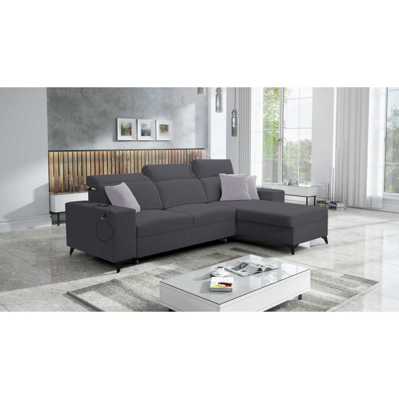 Sofá esquinero Alto I mix I con función de cama y reposacabezas ajustables - Tejido, Sawana 96