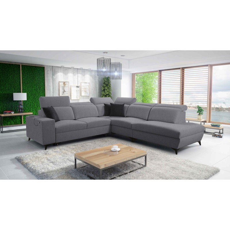 Ecksofa Alto IX Mix mit Schlaffunktion und verstellbaren Kopfstützen in Stoff Plecionka, Sawana 21 Ecksofa Alto IX Mix mit Schlaffunktion und verstellbaren Kopfstützen in Stoff Plecionka, Sawana 21