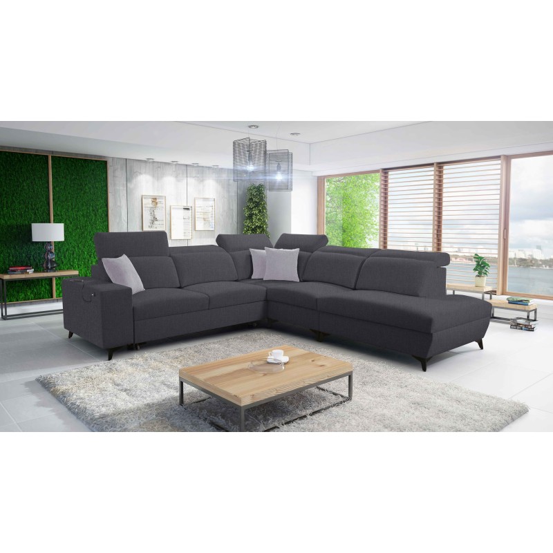 Ecksofa Alto IX Mix mit Schlaffunktion und verstellbaren Kopfstützen in Stoff Plecionka, Sawana 96 Ecksofa Alto IX Mix mit Schlaffunktion und verstellbaren Kopfstützen in Stoff Plecionka, Sawana 96