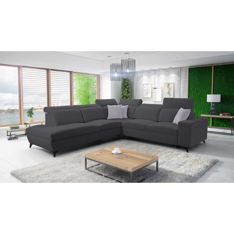 Ecksofa Alto IX Mix mit Schlaffunktion und verstellbaren Kopfstützen in Stoff Plecionka, Sawana 96 Ecksofa Alto IX Mix mit Schlaffunktion und verstellbaren Kopfstützen in Stoff Plecionka, Sawana 96